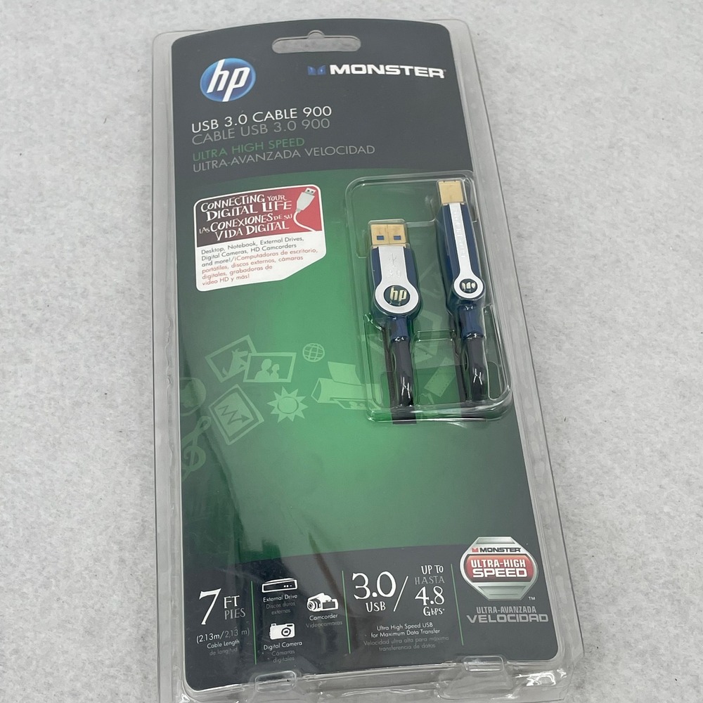 HP Monster USB 3.0 Cable 900 Ultra High Speed 7ft 4.8 Gbps Blue HPM 900 USB-7